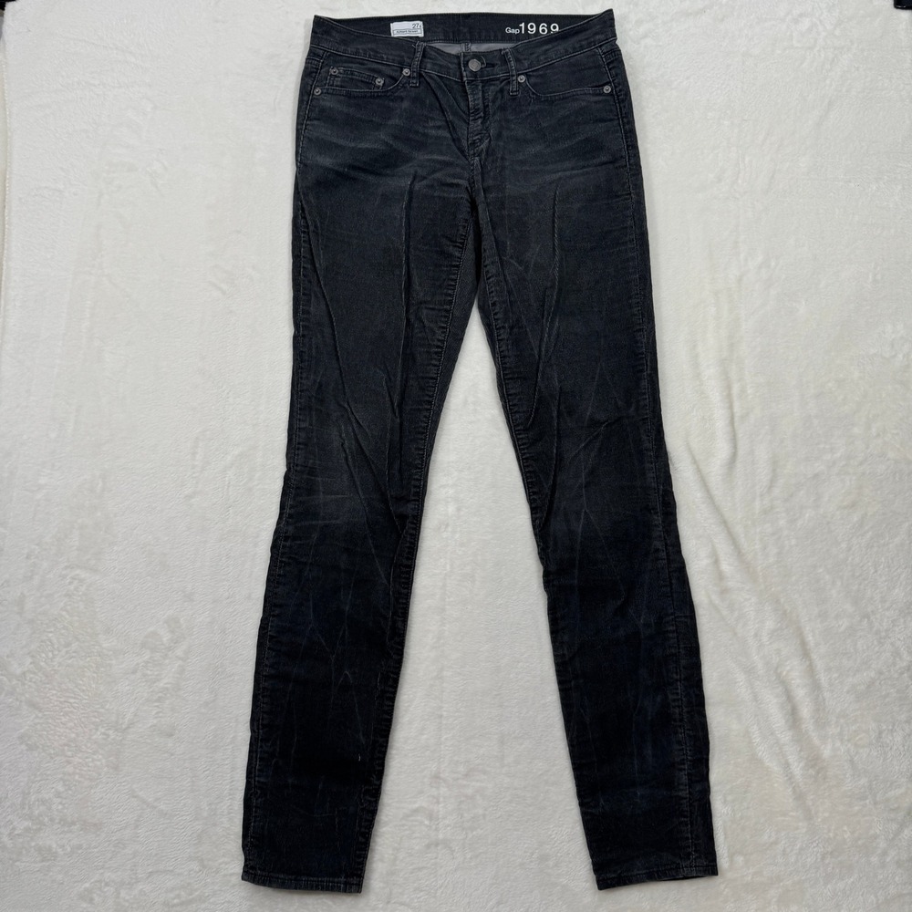 Gap Corduroy Pants Womens 27 Tall Black Always Skinny 1969 Mid Rise Stretch
